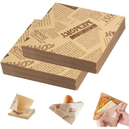 200 stk. hamburgerpapir burgerposer, sandwichpapir, 18x18 cm avisutskriftsstil, matposer for burgere, snacks, pommes frites