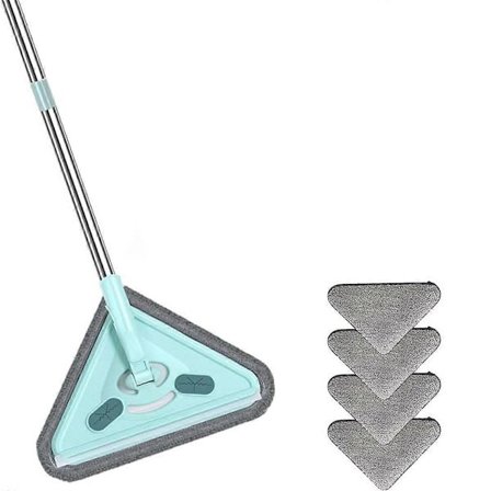 Multifunksjonell mopp, 360° roterbar og justerbar rengjøringsmopp, våt og tørr triangel