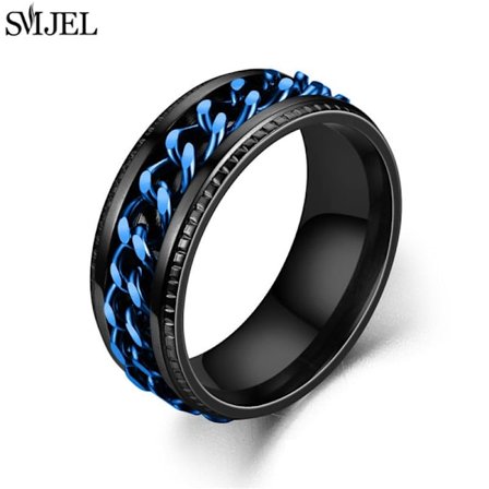 Cool roterbar kedja i rostfritt stål Herrring Multifunktionell mode 8mm Fidget Spinner Ringar Par Smycken bague homme 2024
