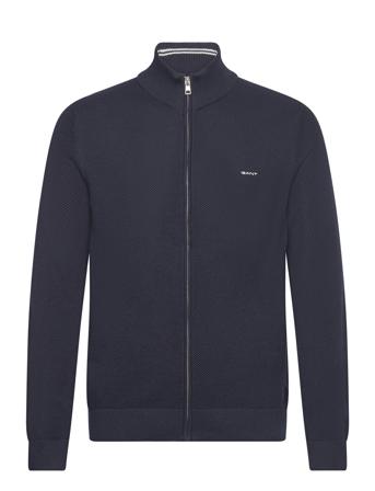 Cotton Pique Zip Cardigan Tops Knitwear Full Zip Jumpers Navy GANT