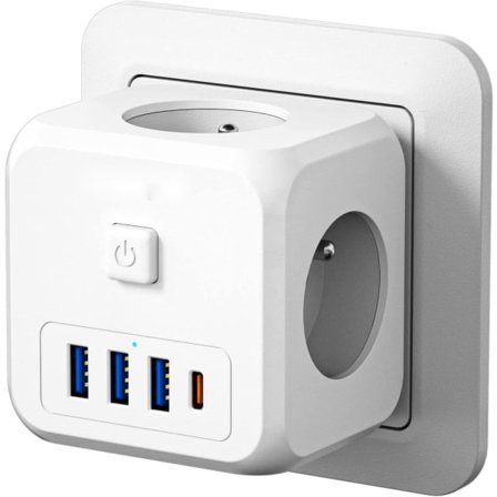 Pris USB Vegguttak Multippel Kub, 7 i 1 Lader USB Grenuttak med 3 AC-uttak, 4000W og 1 Type C og 3 USB-porter, Pris Vegguttak Elektrisk
