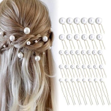 36 stk U-formede perle hårnåler, bryllupshårtilbehør til