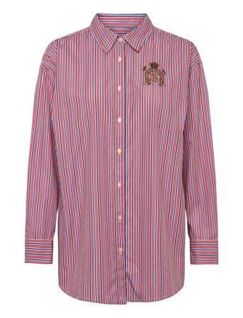 Lauren Women Relaxed Fit Striped Broadcloth Shirt - Red - 54-56