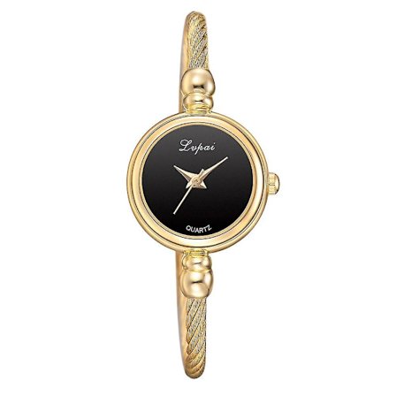 Damklocka med Analog Kvarts, Enkel Legering Armband (Guld Svart)