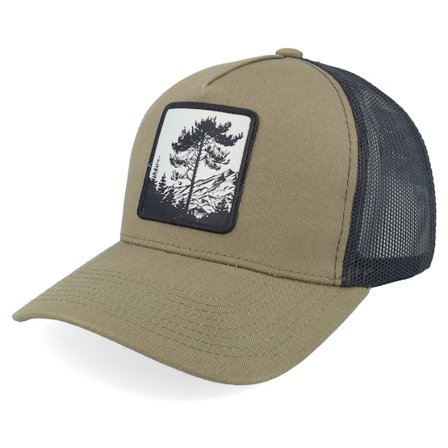 Hunter - Tree Mountain Silhouette Coffee/Black A-frame Trucker Trucker Brown Cap - @ Hatstore