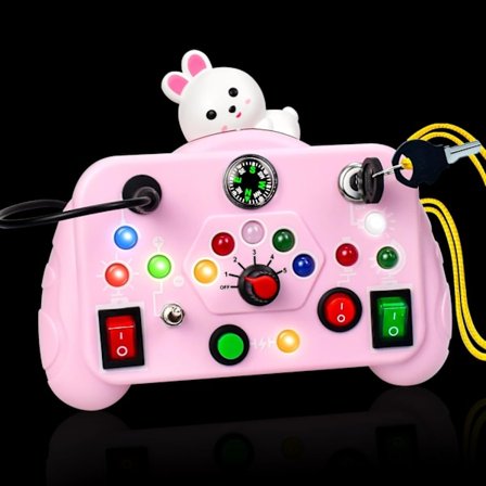 Aktivitetstavla med LED-ljus, Montessori Aktivitetstavla, Leksaker för barn 1+ år, för småbarn på flygplan, Presenter till pojkar och flickor (Kanin)