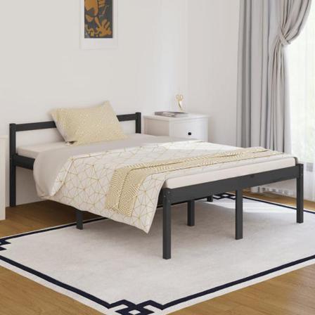 Vidaxl Sängram Grå Massiv Furu 135x190 Cm 4ft6 Grå