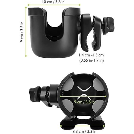 Rataskupin ja matkapuhelimen pidike, 2-in-1 yleiskäyttöinen rattaiden pulloteline ja matkapuhelimen pidike, sopii rattaille, pyörätuoliin