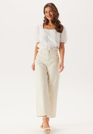 VILA - Viemma High Waist wide button jeans - Birch - Kläder - - Bubbleroom