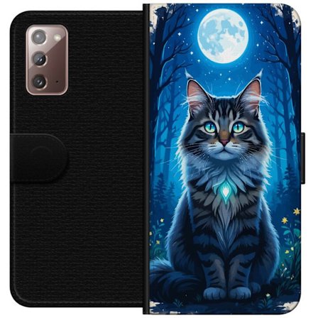 Kompatibelt Lommeboketui til Samsung Galaxy Note20 Katt månsken