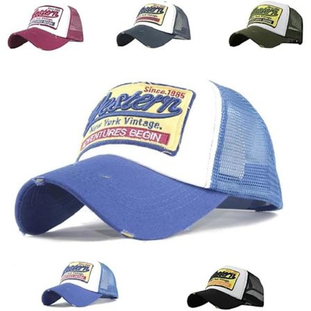 Mesh Baseball Cap Vintage Unisex Hat Justerbar Størrelse Bomuld Baseball Cap Vasket Denim Retro Trucker Caps Kant Slibning Motorcykel Biker Caps, Blå