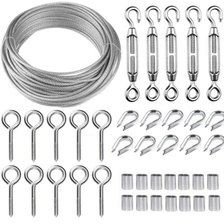 30M/2mm Rustfri Wire Kit med M5 Spændere til Planter, Tørresnor, Rækværk -FQ-
