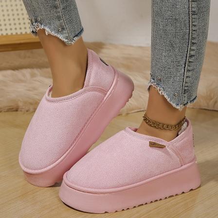 Vinter Platform Støvler Vintage Mode Kvinders Sne Varme Ruskind Varmt Indre Plys Mode Tyk Bund Kvinders Flade Bund Støvler Pink 36-37