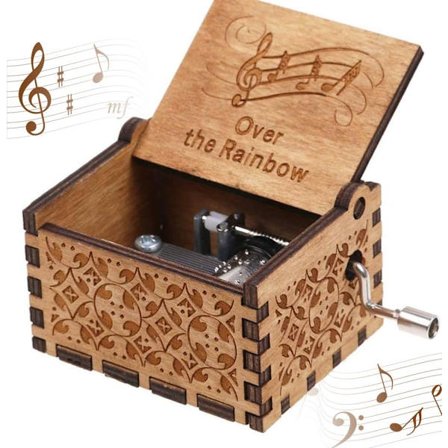 Over The Rainbow Spilledåse, Tre Vintage Håndlaget Gravert Spilledåse Utskjæringer Håndsveiv Spilledåser Festivalgaver til Venner, Brun