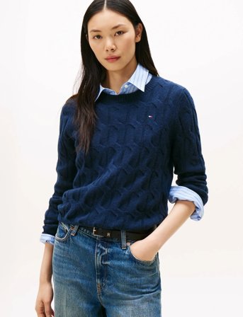 Tommy Hilfiger Soft Wool Cable C-Nk Ls Swt - Navy - S