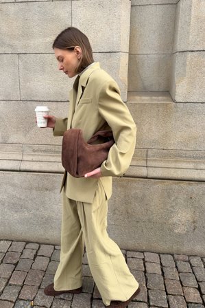 NA-KD Mid Waist Wide Leg Pants - Kontorbukser - Grøn - EU 44