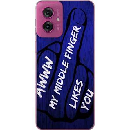 Kompatibelt Mobildeksel til Motorola Moto G55 Mørk typografisk illustrasjon med hjerteform og budskap om vennskap mot dyp blå tretekstur