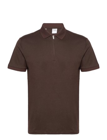 Slhfave Zip Ss Polo Brown Selected
