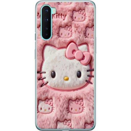 Kompatibel Mobilcover til OnePlus Nord Hello Kitty lyserød fluffy baggrund med ikonisk ansigt og kawaii-æstetik