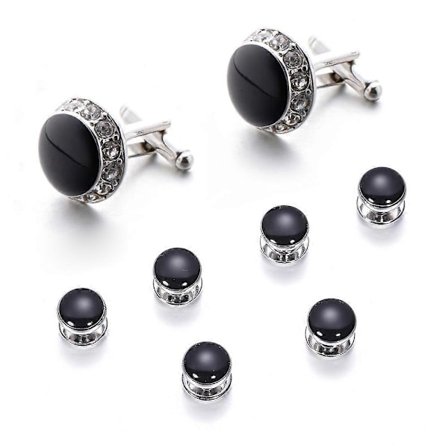Krystal manchetknapper og smokingknapper til mænd, manchetknapper til skjorte, formel kjole, forretning, bryllupsdag, sort
