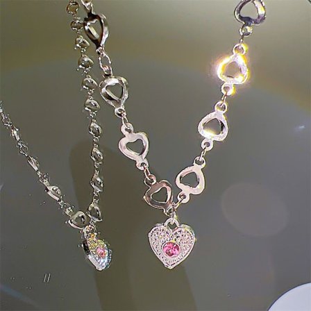 Y2K nyckelbenskedja Crystal Heart Halsband G G