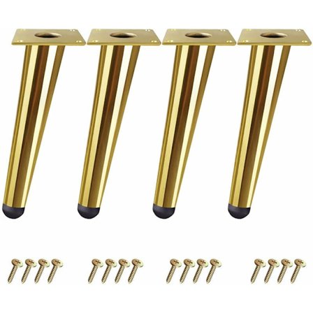 Set med 4 guldfärgade bordsben, 10 cm sneda konformade möbelfötter för säng, garderob, stol med skruvar-XF3-_OF