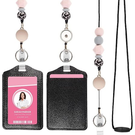 2 st tränyckelband för ID-brickor silikonpärlor och 2 st genomskinliga korthållare för lärare sjuksköterska