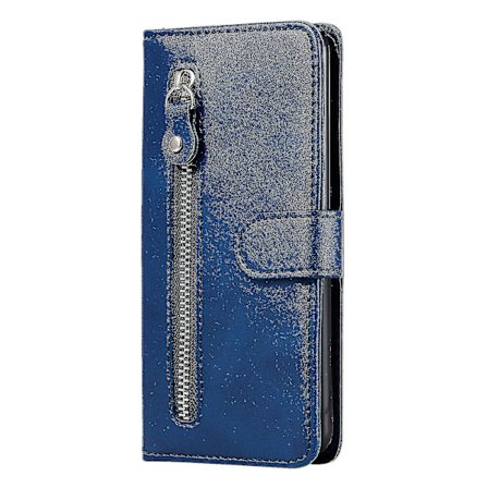 Lommebokdeksel for Samsung Galaxy S10, premium PU-lær med magnetisk lukking, kortspor, støttefot, glidelåslomme, mykt TPU-flipdeksel - Blå