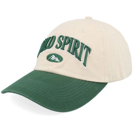 Wild Spirit - Beige unconstructed Keps - 3d Script Mountain Washed Stone/Dark Green @ Hatstore