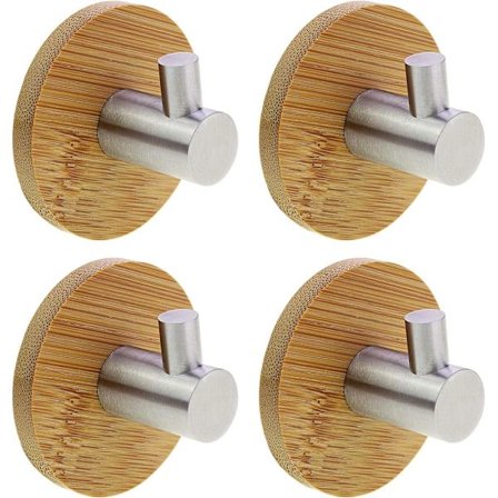 Klistremerker med bambus og rustfritt stål, ekstra sterke 3m kleshengere, håndklekroker for kjøkken, bad, toalett, skap (enkelt krok - 4 stk)