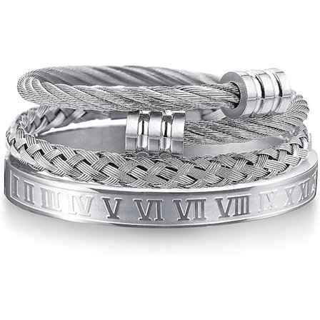3 st rostfria armband för Acsergery män guld romerska siffror armband tvinnad kabel present