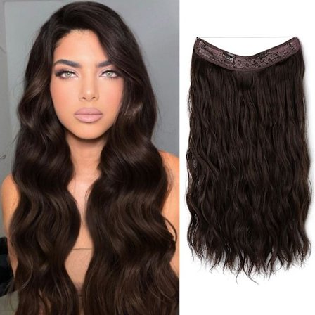 Halo Hair Extensions Osynlig tråd Vågigt lockigt långa syntetiska hårstycken för kvinnor Justerbart pannband Color6 24 inch