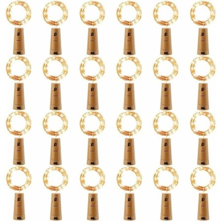 24 stk LED batteridrevne bokslys, kobbertråd lysslynge batteridrevne vinbokslys med kork varm hvit KLB