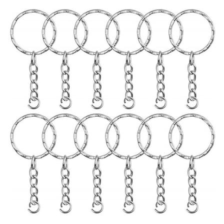 50 stk. Metal Split Nøglering Twisted Rund Nøglering Med Kæde Og Hængende Ring (hvid K Mønster)