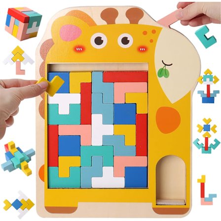 Tre Tetris-puslespill i tre for barn (sjiraff), 3D-puslespill Montessori-leketøy