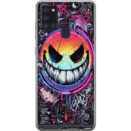 Kompatibelt Mobilskal till Samsung Samsung Galaxy A21s Cyberpunk smiley med neonfärger, graffiti och futurisk techstil, edgy digital konst för gamer
