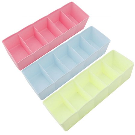 Opbevaringsboks Organizer Undertøj BH'er Slips Skrivebord Sokkeskuffe Skab 5 Rum Plastik