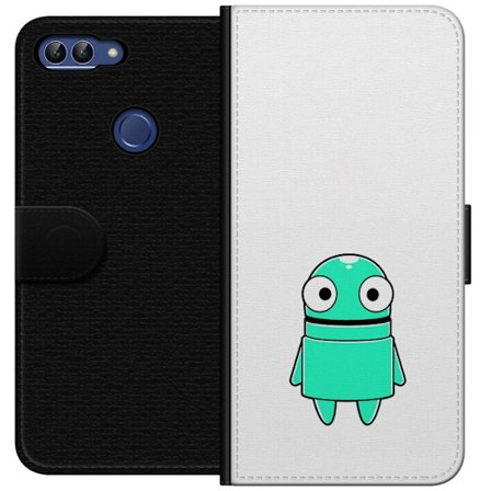 Yhteensopiva Lompakkokotelo Huawei Huawei P smart Turkoosi piirroshahmo isoilla silmillä ja iloisella persoonallisuudella yksinkertaisessa kuvitukses