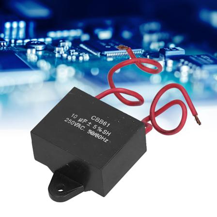 2 kpl Kondensaattoria Kattotuulettimen K ynnistyskondensaattoreille 14 cm Johtolangalla 10UF 250VAC 50/60Hz CBB61