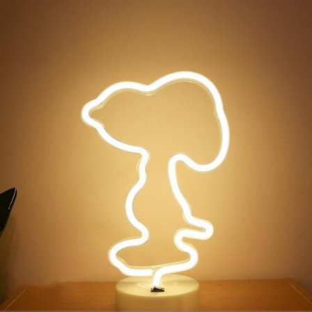 Snoopy Neon Lys Skilte Varmt LED Neon Kunst Dekorativ Bordlampe Børneværelse Fødselsdagsfest Lys (hvid)(FMY)