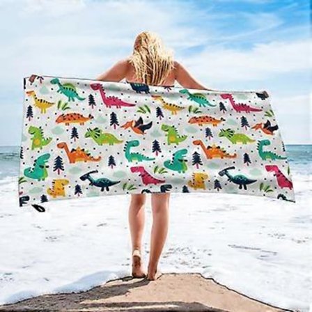 Fin Fiber Dinosaur Farveprint Tørrende Strandhåndklæde Badehåndklæde Wrap Håndklæde Badehåndklæde