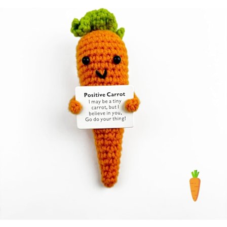 Stor Positiv Gulrot, Påskegaver til Voksne og Barn, Påskeeggkurv Fyll, Inspirerende Lykkeønsker Morsom Strikket Ull Dukke Gave