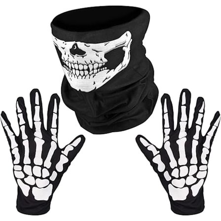 Halloween-luurankohanskat ja kallo-naamiokoristeet, täyspitkät luurankokuvioiset hanskat miehille ja naisille Halloween-asuun