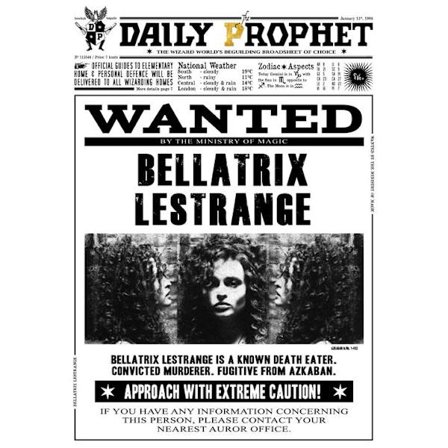 A3 Print - Harry Potter - Daily Prophet - Wanted Bellatrix Lestrange