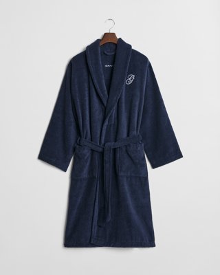 GANT - Brodert morgenkåpe, unisex marine