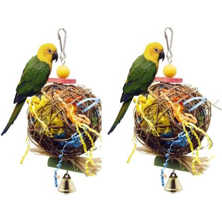 Papegøye Bur Shredded Paper Toys, Fugletyggeleker, Rattan Ball Børstet Gress Nibbling Ball Fôring Leker, Fôring Hengeleker for Cockatiels 2 Pack