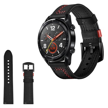 Huawei Watch GT / GT 2 42 / 46mm / Magic ægte læder Urrem - Sort