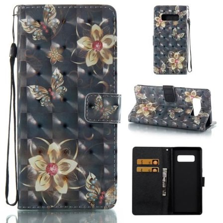 Plånboksfodral Samsung Galaxy Note 8 – Blommor i Guld