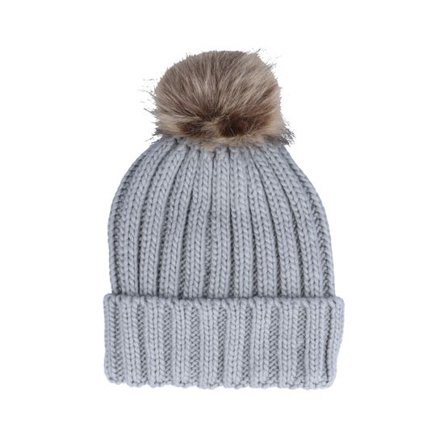 Beechfield - Grå pom Beanie - Fur Chunky Beanie Light Grey Pop @ Hatstore
