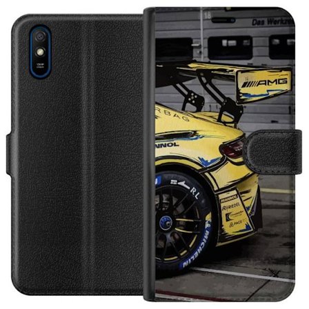 Xiaomi Redmi 9A Tegnebogsetui Mercedes AMG plakat sportsbil racer bil gul design luksus bil tysk brand motorsport kunst